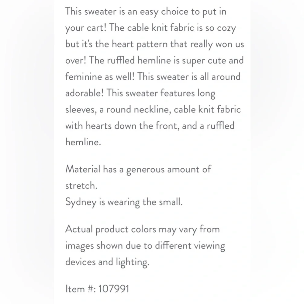 Red Ruffle Cable-Knit Sweater | Crew Neck | S | New | Mint Julep Boutique - Picture 7 of 10